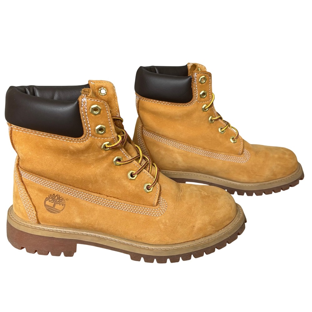 Timberland 6" Premium Waterproof Boots Wheat Nubuck Juniors Teens Sz 5.5